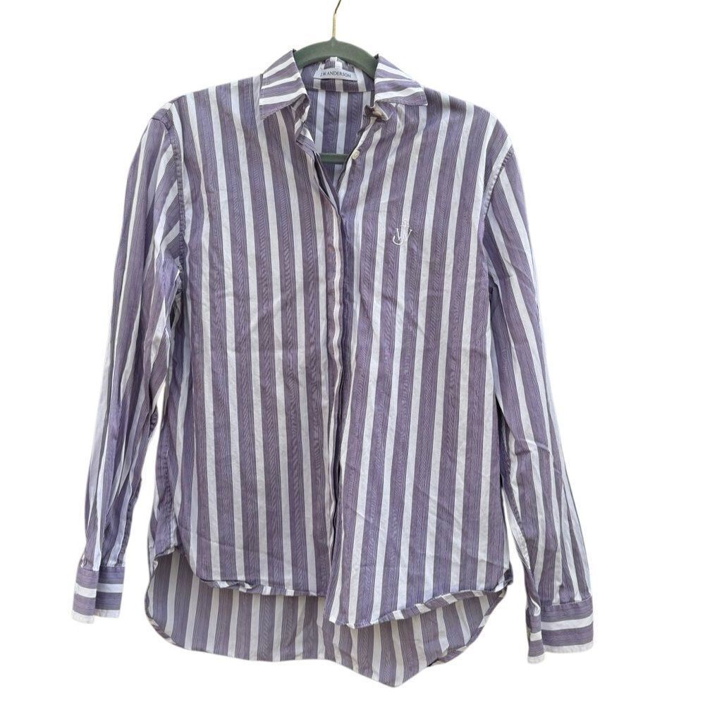 J.W. Anderson Women's Purple & White Stripe Embroidered Poplin Shirt Size US 6